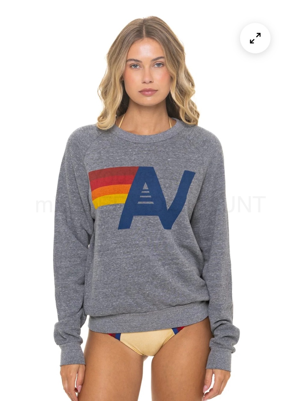 Aviator Nation Gray Sweatshirt with Blue Logo and Red-Yellow Stripes